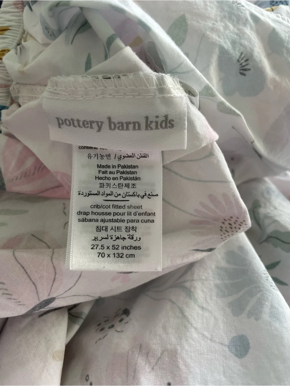 Pottery Barn Kids Butterfly & Floral Crib Sheet - Pink, Blue & Green